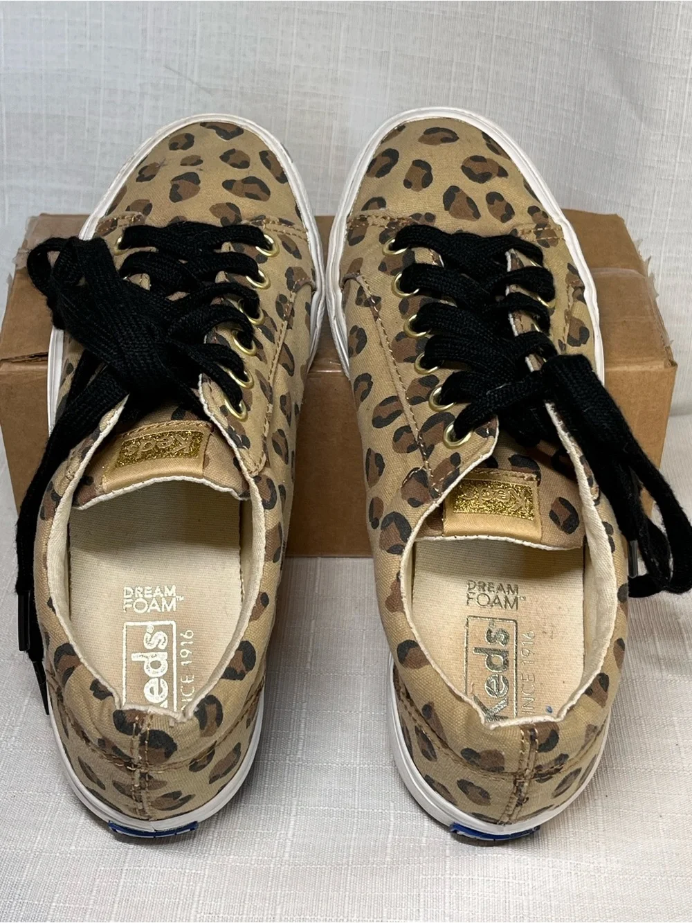 Keds Leopard Print Platform Sneakers Tan Black Canvas Shoes Women’s Size 6